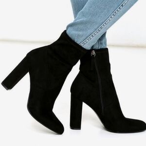 Steve Madden Women's Suede Block Heel Sock Ankle Boots Black Size 9